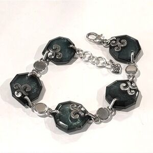 Brighton Silver‎ Plated Octagon Jade Green Stone Bracelet Jewelry